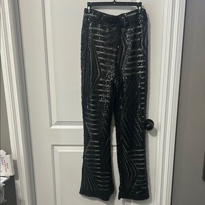 Black Sequin Striped Pants